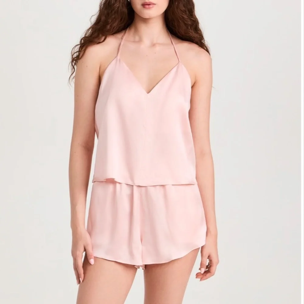 LUNYA BNWT Washable Silk Halter Cami Shorts Set in Frosted Rose Size XL